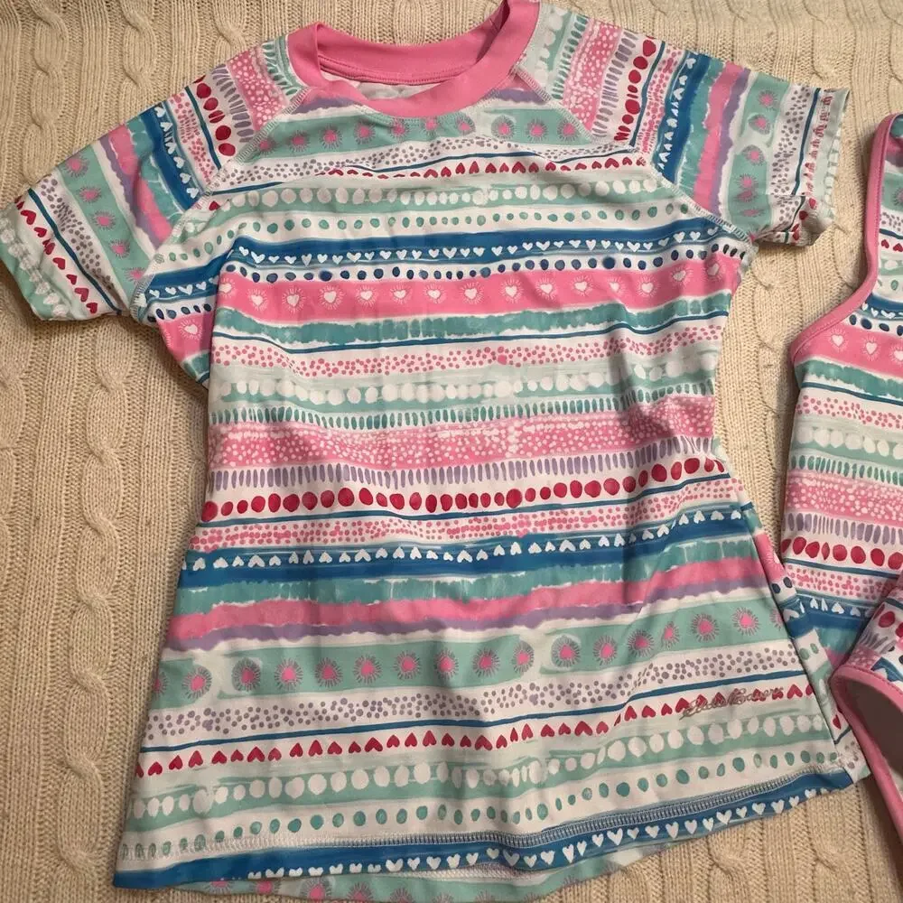 Eddie Bauer Three Piece Swimsuit Tankini with Rash Guard Top sz L (10-12)